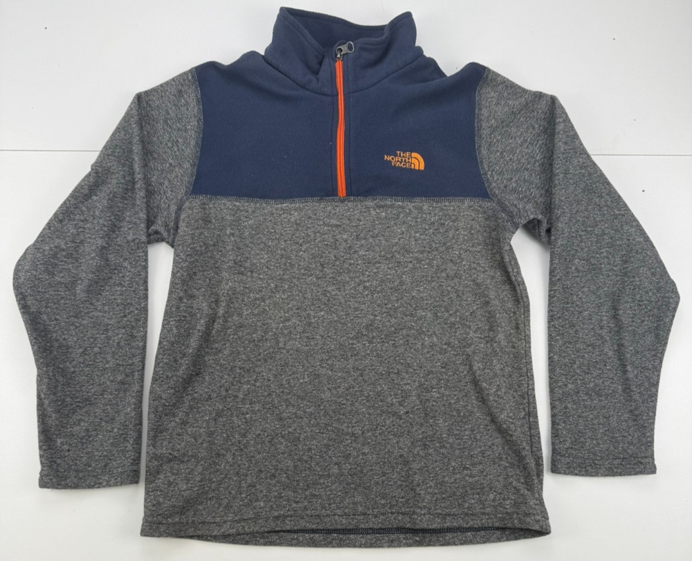 The North Face Boys L 14-16 Gray Blue 1/4 Zip Fleece Pullover Jacket